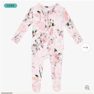 Posh Peanut Vintage Pink Rose Footie Ruffled Zippered